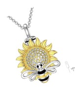 Bee Sunflower Cremation Urn Necklace for Ashes 925 Heart - $192.56