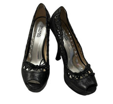 Michael Kors Womens 8.5M Black Patent Leather Peep Toe High Heel Shoe - £9.50 GBP