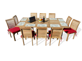 Grade A Teak Extra WIDE Rect 95x 51&quot; Extension Table w10 Stacking Armless Chairs - £5,150.79 GBP