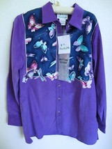 NWT Quacker Factory Butterfly Applique Corduroy Shirt M Purple Button Covers Top - £31.45 GBP