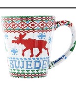 Sweden Moose Mug Nordic Souvenir Knitted Sweater Design Inside/Out White... - $19.10