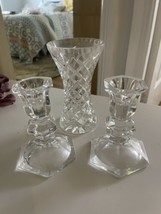 Crystal Vase And Pair Of Candle Sticks - £15.00 GBP