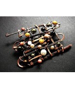 Rustic broch , forged copper , glass beads and pearls , retro charms bro... - $35.00