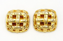 Vintage Pat Pending Gold Tone Open Work Basket Weave Shoe Clips - £15.82 GBP