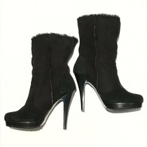 Charles David Boots Womens 9 B Black Suede Leather Faux Fur Lined Bootie... - $47.51