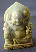 Antique or Vintage Chinese Carved Pink &amp; Yellow Soapstone Hotei Buddha  (2.35&quot;) - £196.18 GBP