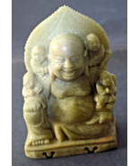 Antique or Vintage Chinese Carved Pink &amp; Yellow Soapstone Hotei Buddha  ... - $250.00