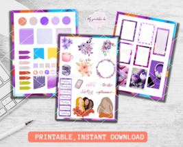 Planner Stickers,Weekly Stickers,Printable Stickers,Goodnotes, Set 2 purple. - £1.59 GBP