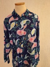 TALBOTS Top Sz L Paisley Print Multi color Button Up Blouse Long Sleeve Shirt - £10.04 GBP