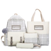 Women Fashion Plaid Printing 4pcs Composite School  Bags Hit Color Canvas Backpa - £92.57 GBP