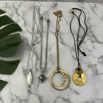 Vintage Y2k Silver Gold Tone Metal Chunky Necklaces Lot 4 Pendant Statement - $18.80