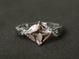 1.50CT Princess Cut Peach Morganite &amp; Diamond Wedding Ring 14K White Gold Finish - £62.17 GBP