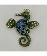 Gold Tone Necklace/Brooch Abalone &amp; Crystal Seahorse Beachy Resort Cruis... - $238.87 MXN