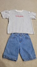 Vintage 90s Baby Guess 2 Piece Stripe T Shirt &amp; Denim Short Set Baby XL ... - £25.38 GBP