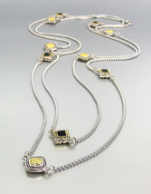 Gorgeous Balinese Square Gold Cable Charms Silver Box Chain 54" Ex Long Necklace - $29.99