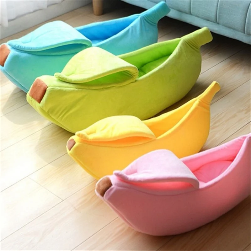 House Home New Irregular Portable Pet Bed Banana Shape House Winter Fluffy Warm  - £30.08 GBP