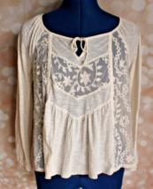 American Eagle Outfitters~XS~Ivory Long Sleeve Cropped Blouse With Embroidery - £9.17 GBP