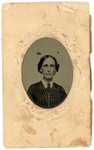 CIRCA 1860&#39;S  CDV Cartouche Hand Tinted TINTYPE Lovely Older Woman Wearing Dress - £12.60 GBP