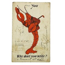 Anthropomorphic Lobster Vintage Postcard 1905 Why Don’t You Write? Poste... - £7.56 GBP