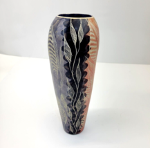 African Soapstone Vase Hand Carved Stone Etched Carving Fish &amp; Sea Life 10.5&quot; - £23.69 GBP