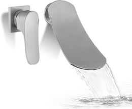 Brushed Nickel Bangu Waterfall Widespread Bathroom Faucet Wall Mount Basin - £56.51 GBP