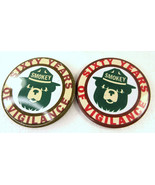 LOT of 2 Smokey Bear Forest Service Pin Button 2½&quot; Sixty Years of Vigilance - £7.72 GBP