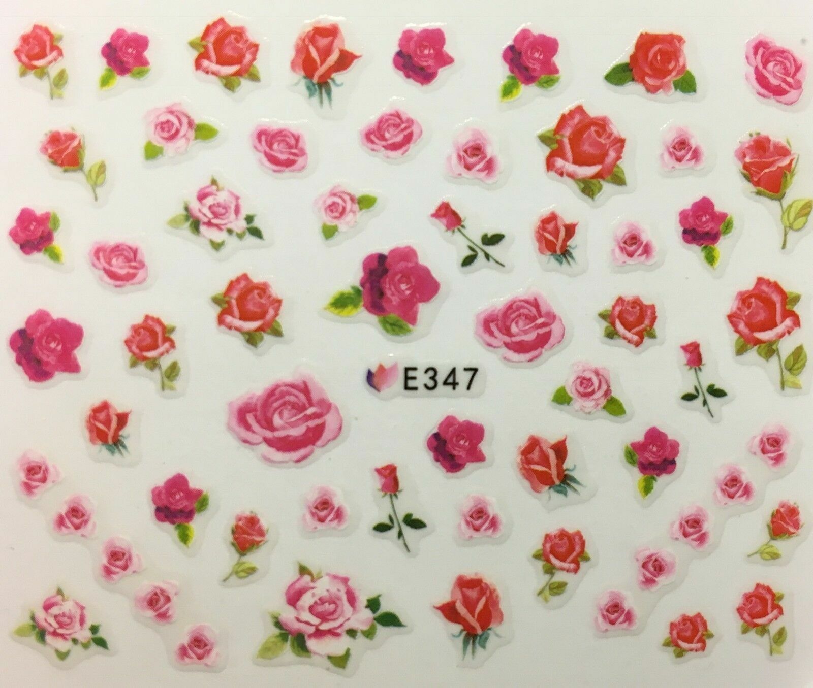 Nail Art 3D Decal Stickers Pink & Red Roses E347