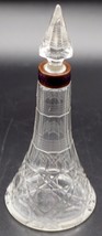 Antique Geometric Pattern Cut Glass Perfume Bottle with Spear top Stopper - £31.96 GBP