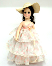 Effanbee 1981 Bridesmaid Doll 13" Layered Ruffled  Strapless Dress Straw Hat - $14.10