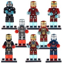 8pcs/set Marvel Avengers Iron Man Armor MK46 MK2 War Machine Minifigures Block - £13.58 GBP
