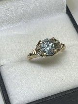 Art Deco (ca. 1930) 14K Yellow Gold Platinum Natural Aquamarine Diamond Ring 4.5 - £383.61 GBP