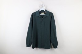 Vtg 90s Streetwear Mens Medium Faded Heavy Ribbed Knit Long Sleeve Polo Green - £42.92 GBP