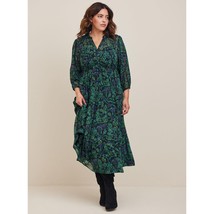 Torrid 4X Green &amp; Blue Maxi Chiffon Clip Long Sleeve Flowy Dress NWT - £42.20 GBP