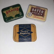 3 Vintage Aspirin Tins BAYER ANACIN PURETEST Stash Box General Store Med... - $14.85