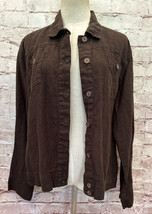 Chicos 2 Womens 100% Linen Casual Jacket Size L Dark Brown Button Front ... - £22.80 GBP