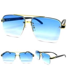 Men&#39;s Classy Elegant Sophisticated Sun Glasses Gold Faux Wooden Frame Blue Lens - £15.46 GBP