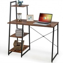 Computer Desk with Shelves and 3-Tier Storage Bookshelf-Brown - Color: Brown - €127,41 EUR
