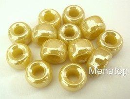 12 5 x 9mm Czech Glass Roller/Crow Beads: Yellow - Luster - £1.37 GBP