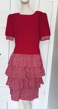 Vintage 80s 90s David Warren Red Geometric Layered Sheath Dress Size 12 Y2K - $35.89