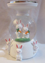 Bath &amp; Body Works 3-Wick Candle Holder Water Globe White Easter Bunny Pedestal - £112.04 GBP