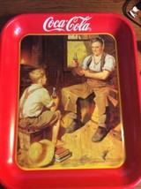 Coca Cola Coke Serving Tray Metal Village Blacksmith 1987 Collectible Red Decor - £14.53 GBP