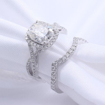 Engagement Ring Set 3.15Ct Cushion Cut Simulated Diamond 14K White Gold Size 7 - £226.83 GBP