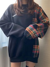 Korean Chic O-Neck Plaid Stitching Letter Print Sweatshirt Women 2022 New Spring - £93.11 GBP
