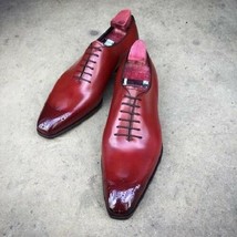 men&#39;s Handmade burgundy patina whole cut oxfords custom leather shoes for men - £134.07 GBP