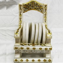 Natural Marble 7 Piece Set Rocking Chair Tea Holder with Coaster 24K Gold Foil H - £272.75 GBP