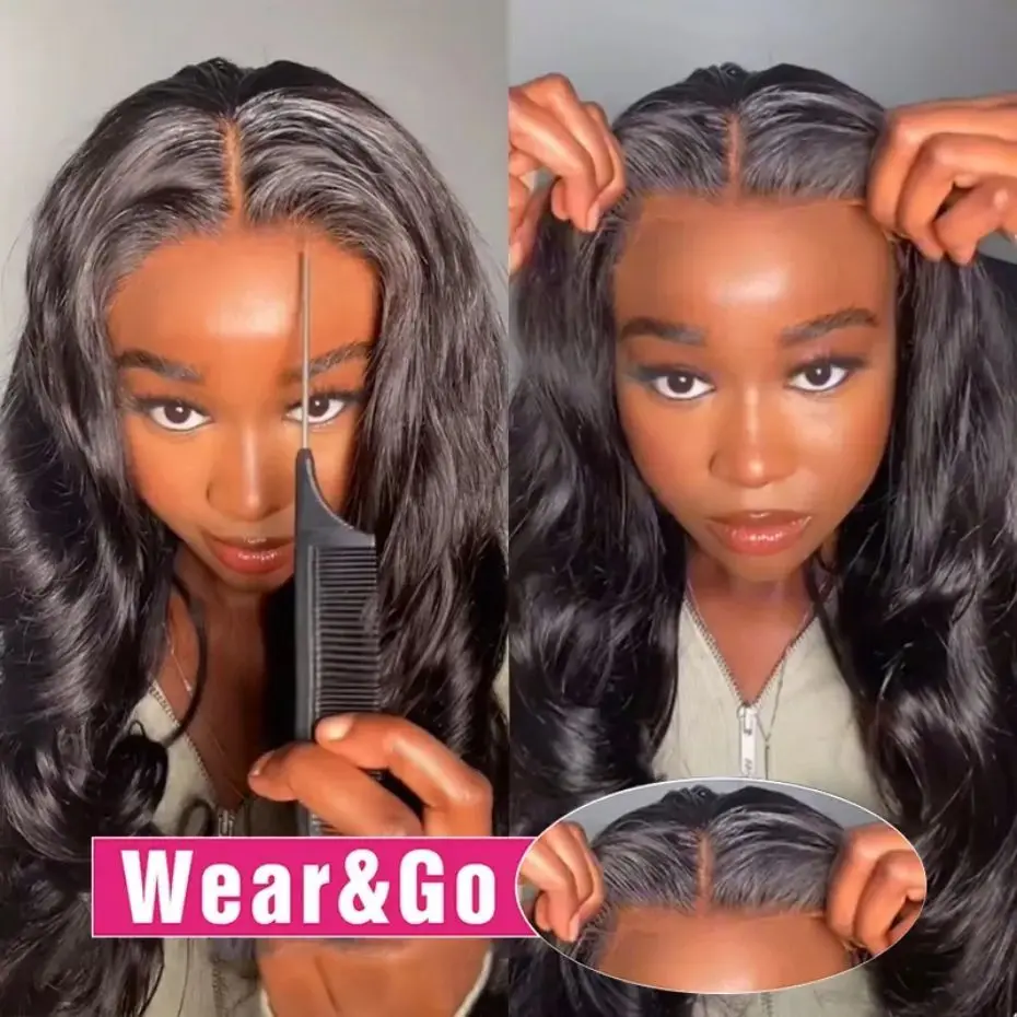 30inch Glueless Body Wave Human Hair Wigs Wear And Go 5x5 6x4 Lace Closure W - £59.06 GBP+