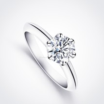 Moissanite Solitaire Ring Silver Classic Jewelry Accessories Diamond Wedding Gif - £50.86 GBP