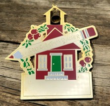 Merry Christmas Teacher Schoolhouse Ornament Vintage Gold Tone Gift - £8.40 GBP