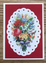 Vintage Deluxe Greetings Bouquet Of Flowers Heart Dollie Birthday Card E... - $4.46