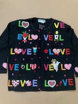 Jack B Quick Valentines Day Love Black Embellished Cardigan Sweater Sz L - $33.66
